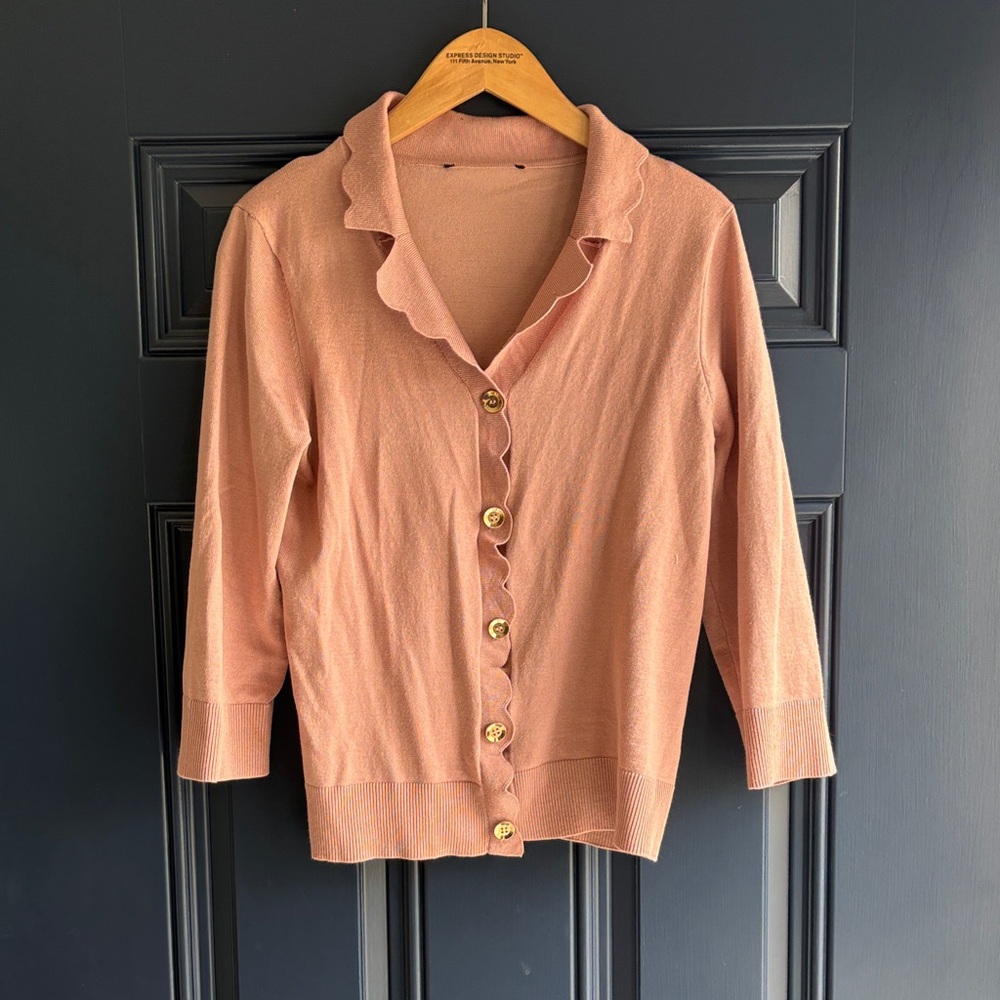 Ruffled Button-Up Cardigan in Pink